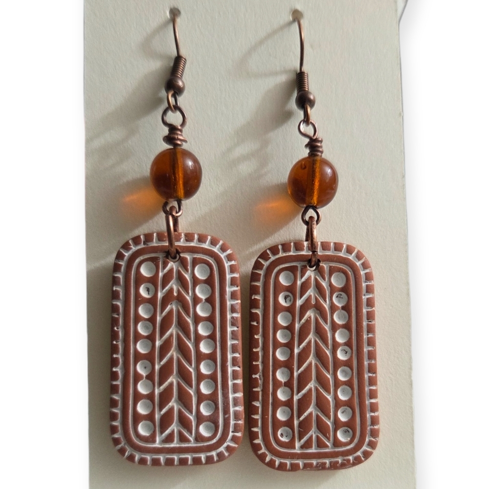 Boho Terracotta and Amber Earrings - Picture 2 of 2